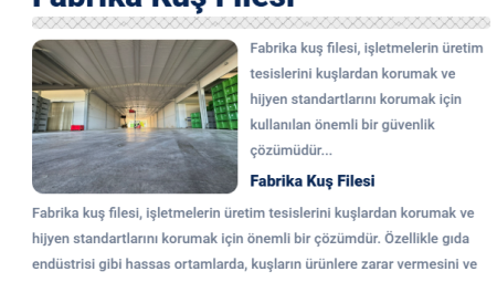 Ankara Kahramankazan Fabrika Kuş Filesi ile Sanayi Tesislerinde Güvenli ve Hijyenik Koruma